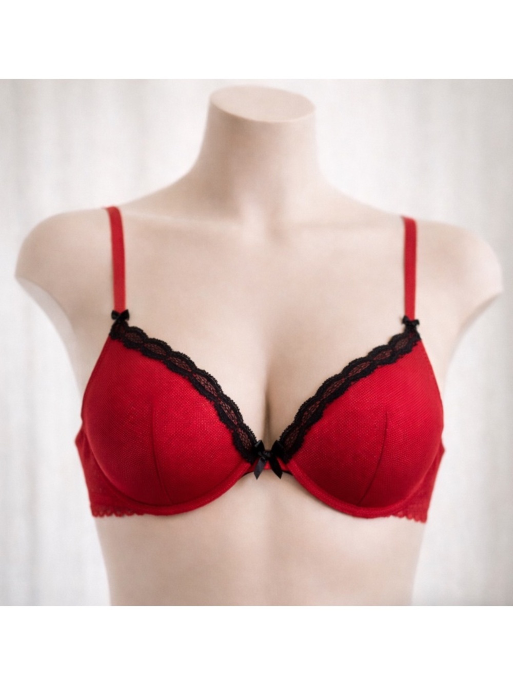 Cosabella Coquette Push Up Bra Red Mesh Black Lace Women’s Size 32C